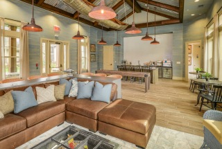 hanging fixtures brighten spacious clubhouse